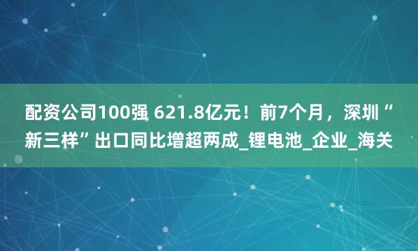配资公司100强 621.8亿元！前7个月，深圳“新三样”出口同比增超两成_锂电池_企业_海关